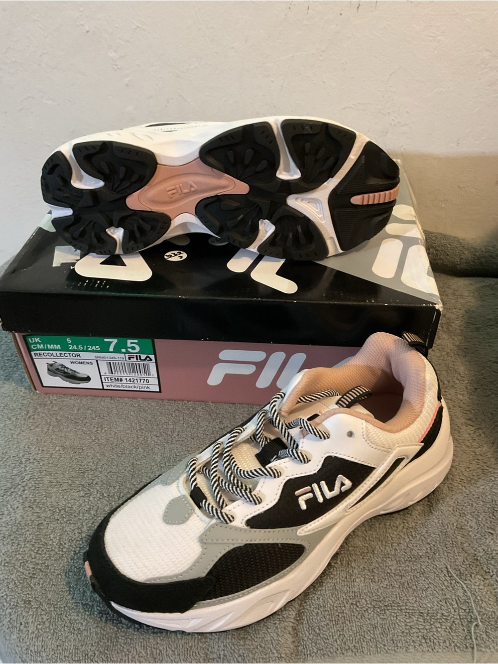 Fila Kids White Black Pink Chunky Sneakers - Picture 3 of 4